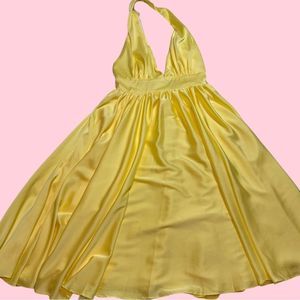 Hush collection women’s dress halter plunge neckline yellow Marilyn monroe style